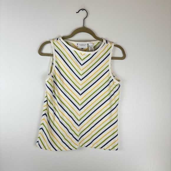 Liz Claiborne Jeans Women Small Blouse Top Sleeveless Stripe Yellow Blue Green - Picture 1 of 7